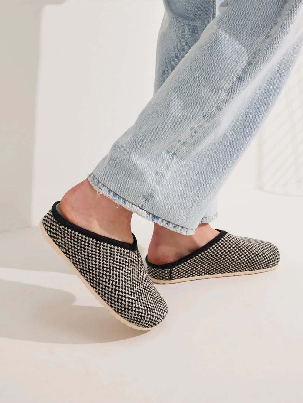Rothy's Black and White Houndstooth Mule Clogs